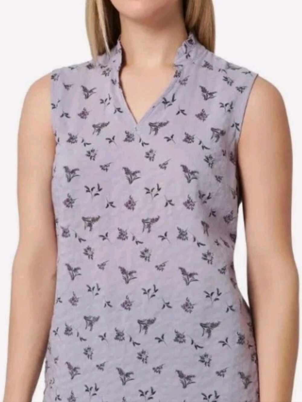 Sleeveless Lavender Floral Notch-Neck Top